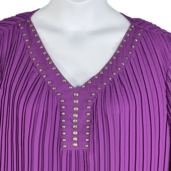 Woman Within NEW 2X 26-28 Purple Pleated Top Studded Bell Sleeves Fairycore - Picture 4 of 16